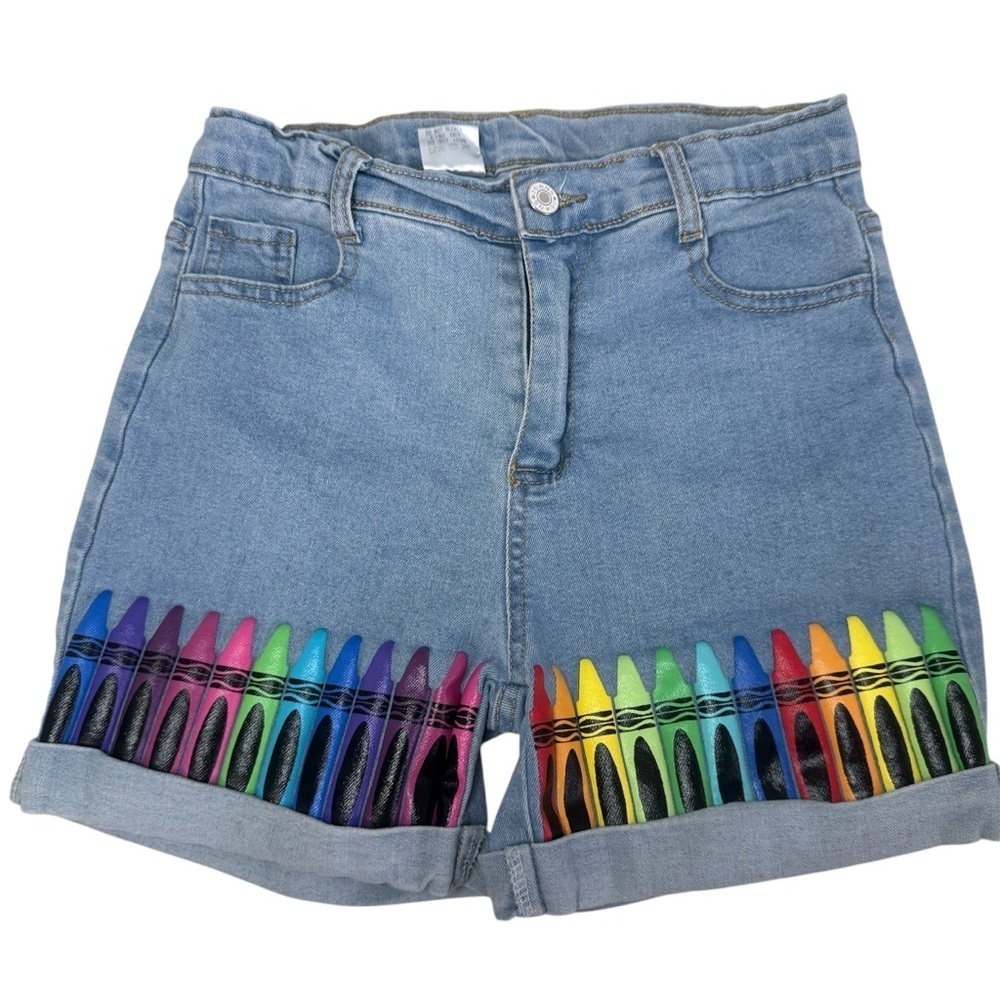 Kids Colorful Crayon Design Denim Shorts